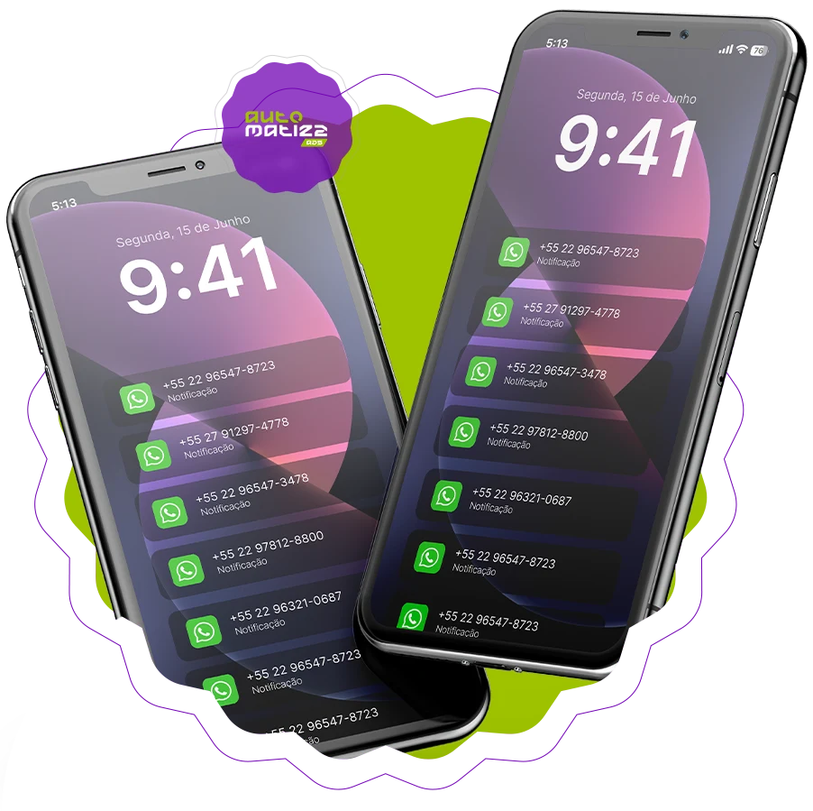 Mockup de celulares com leads qualificados chegando no WhatsApp